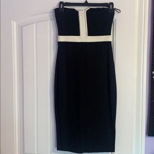 Express Strapless Black and White Skin Tight Dress